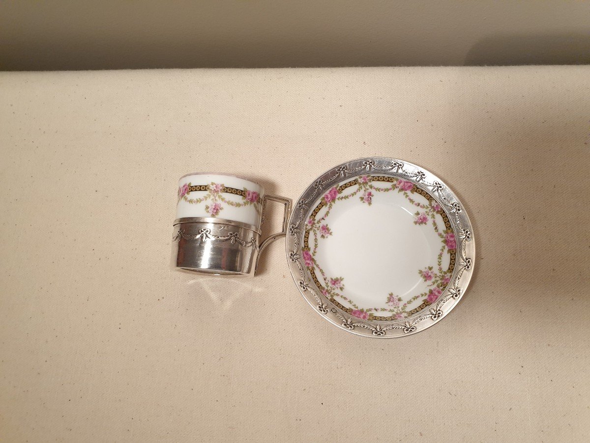 Petite Tasse à Moka En Porcelaine Et Argent.-photo-2