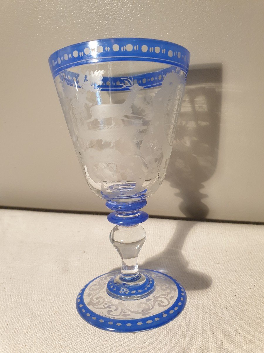 19th Century Richly Engraved Crystal Stemware Bohemian Decor -photo-3