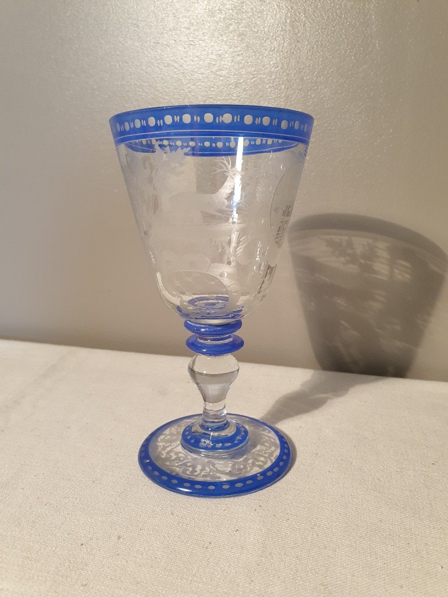 19th Century Richly Engraved Crystal Stemware Bohemian Decor -photo-3