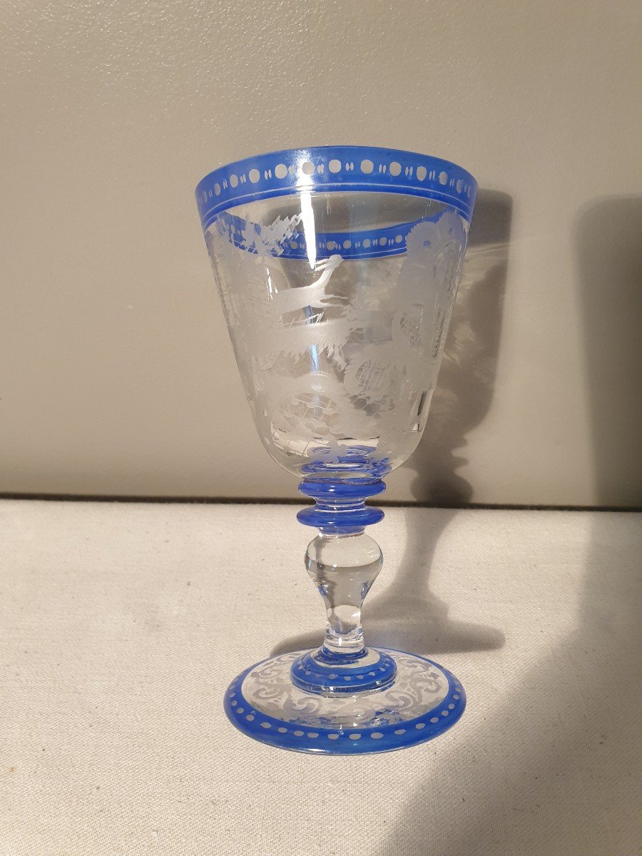 19th Century Richly Engraved Crystal Stemware Bohemian Decor 