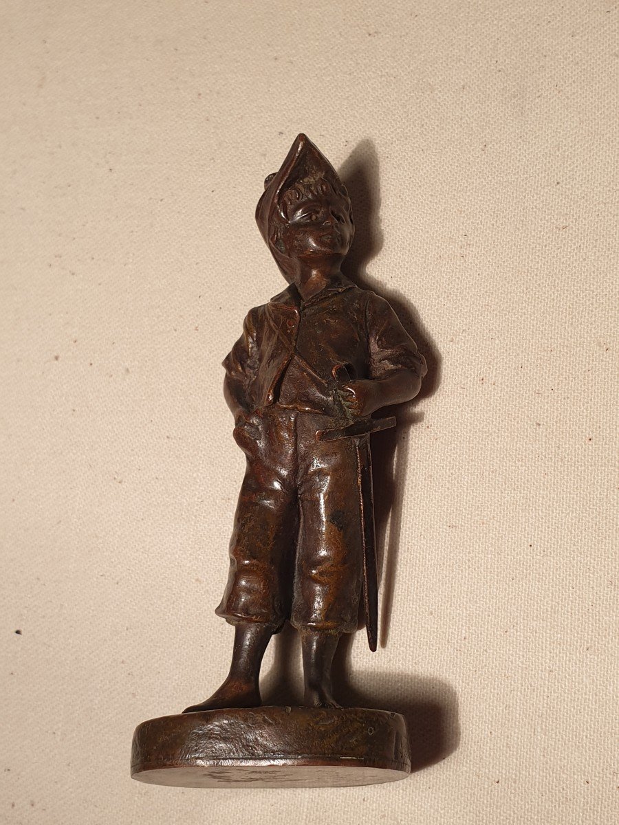 Bronze Statuette Little Boy With A Sword Patina Medal-photo-6