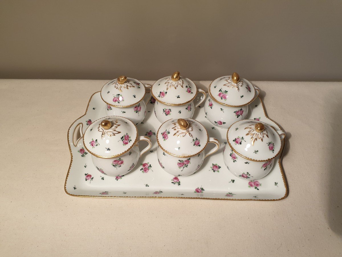 Six Porcelain Cream Pots And Tray Signed Schmitt And Hand Painted-photo-1