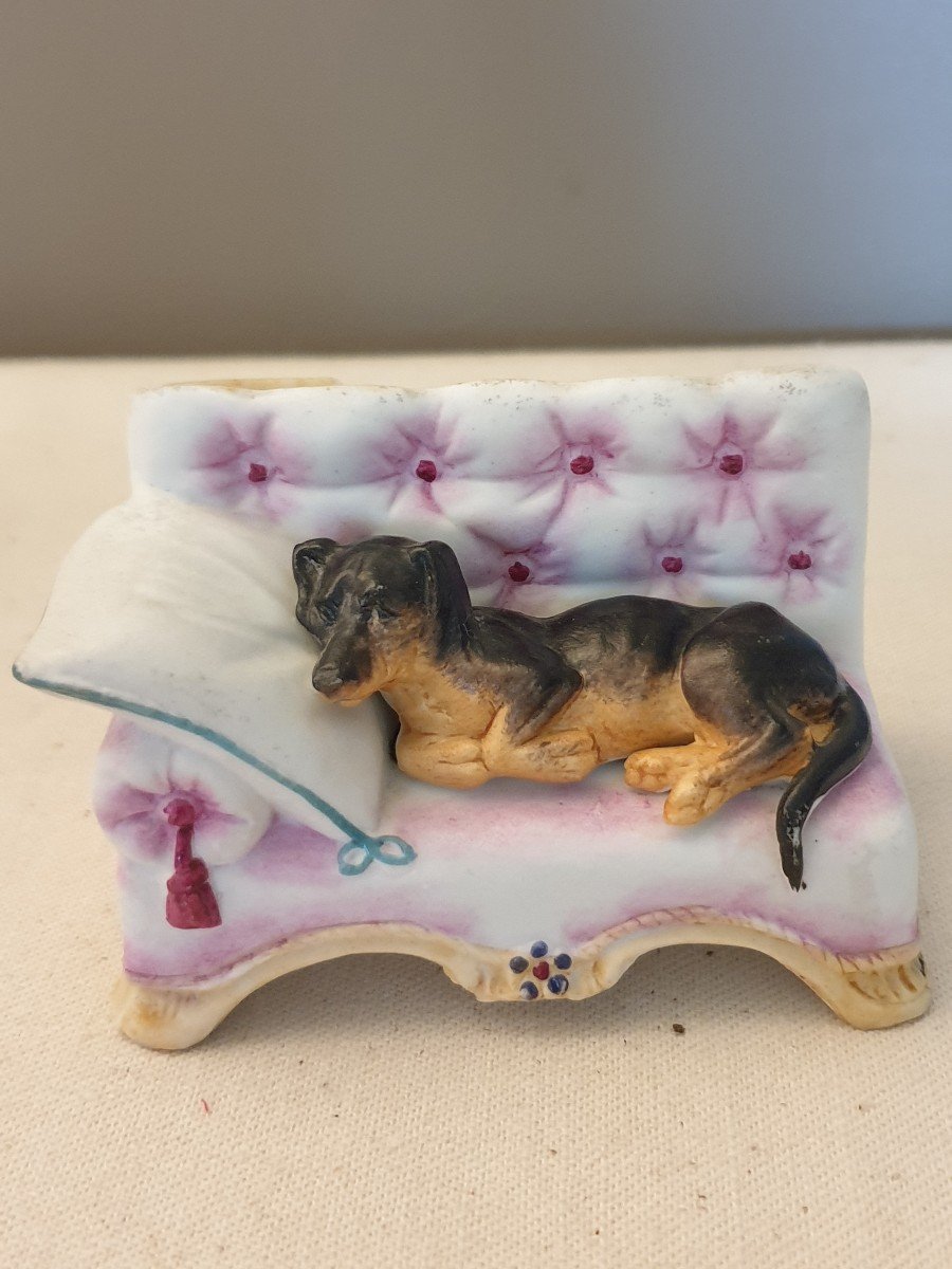 Little Biscuit Dog On A Bench. Porcelain-photo-2