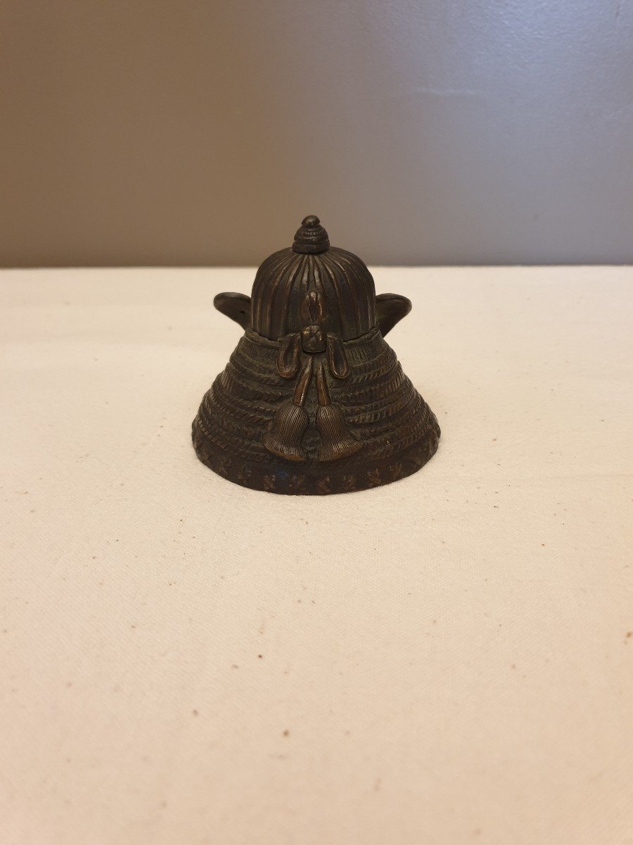 Encrier En Bronze Tête De Samouraï. Hauteur 7 Cm-photo-3