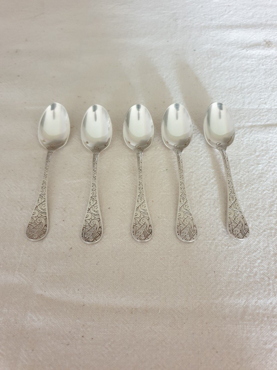 Christofle Five Espresso Spoons Garden Of Eden Model-photo-1