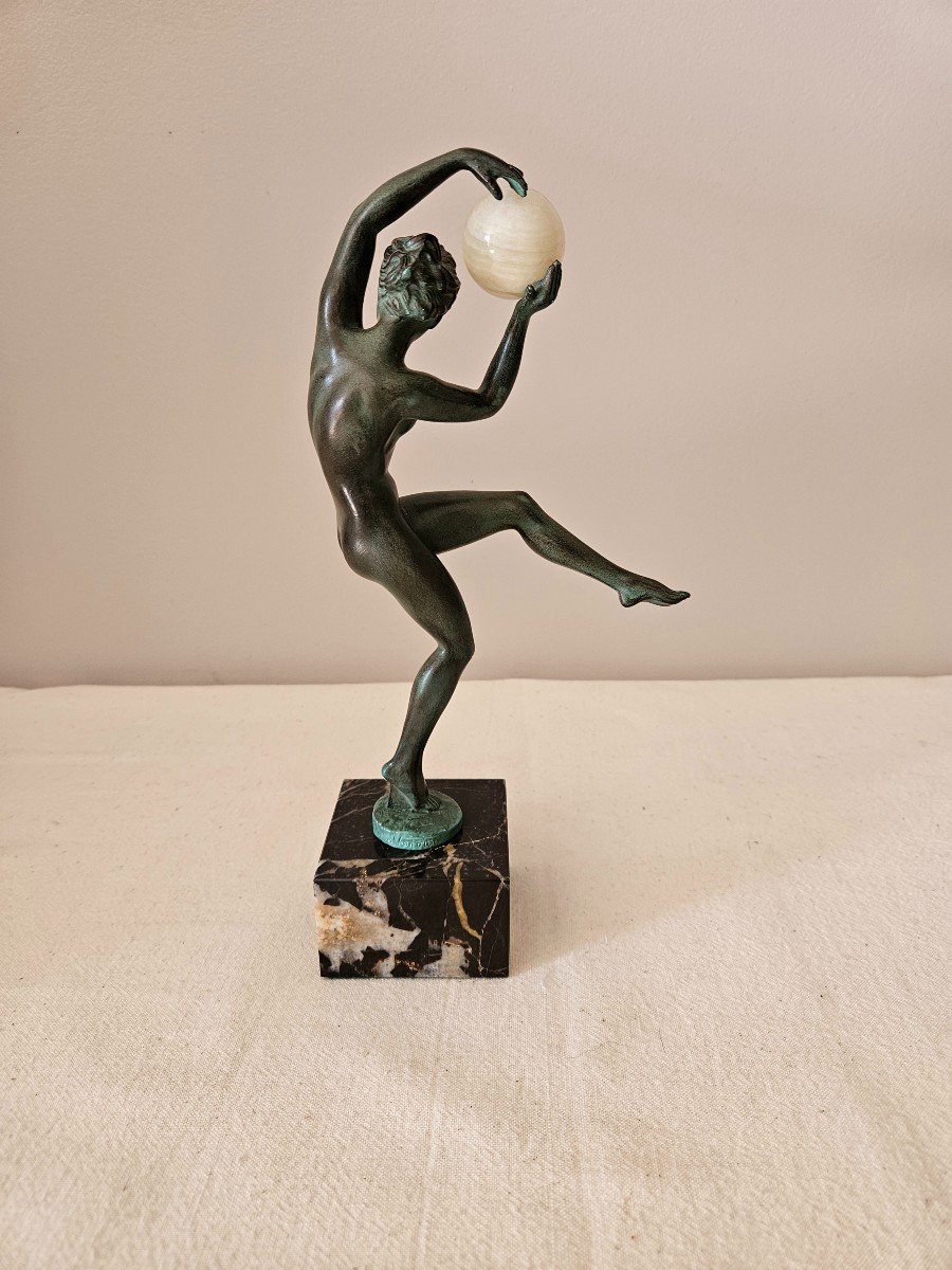 Sculpture Max Le Verrier Et Briand "dancer With A Ball". Signature Of The Two Artists-photo-5