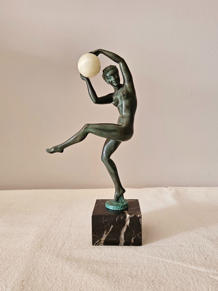 Sculpture Max Le Verrier Et Briand "dancer With A Ball". Signature Of The Two Artists