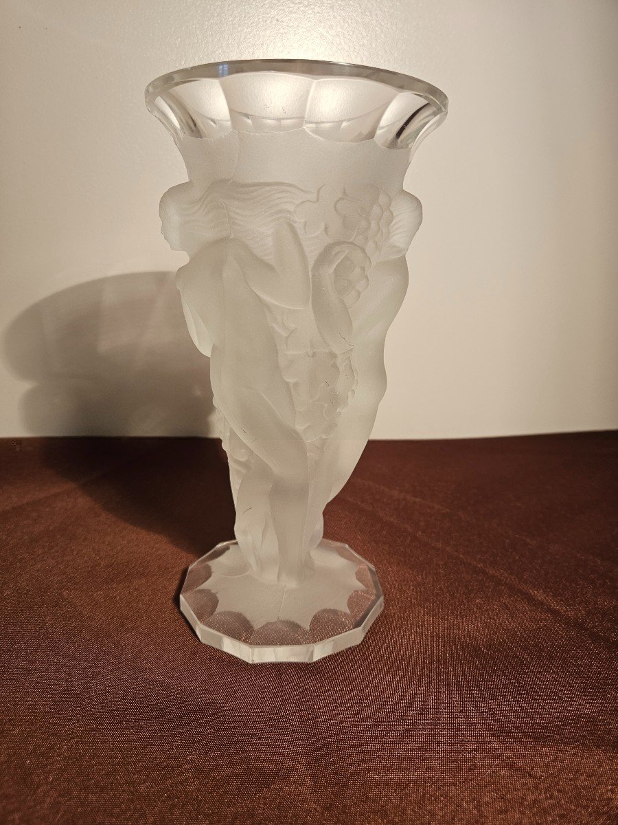 Vase en verre pressé moulé Dans Le Gout De Heinrich Hoffmann Modèle Ingrid Années 30-photo-2