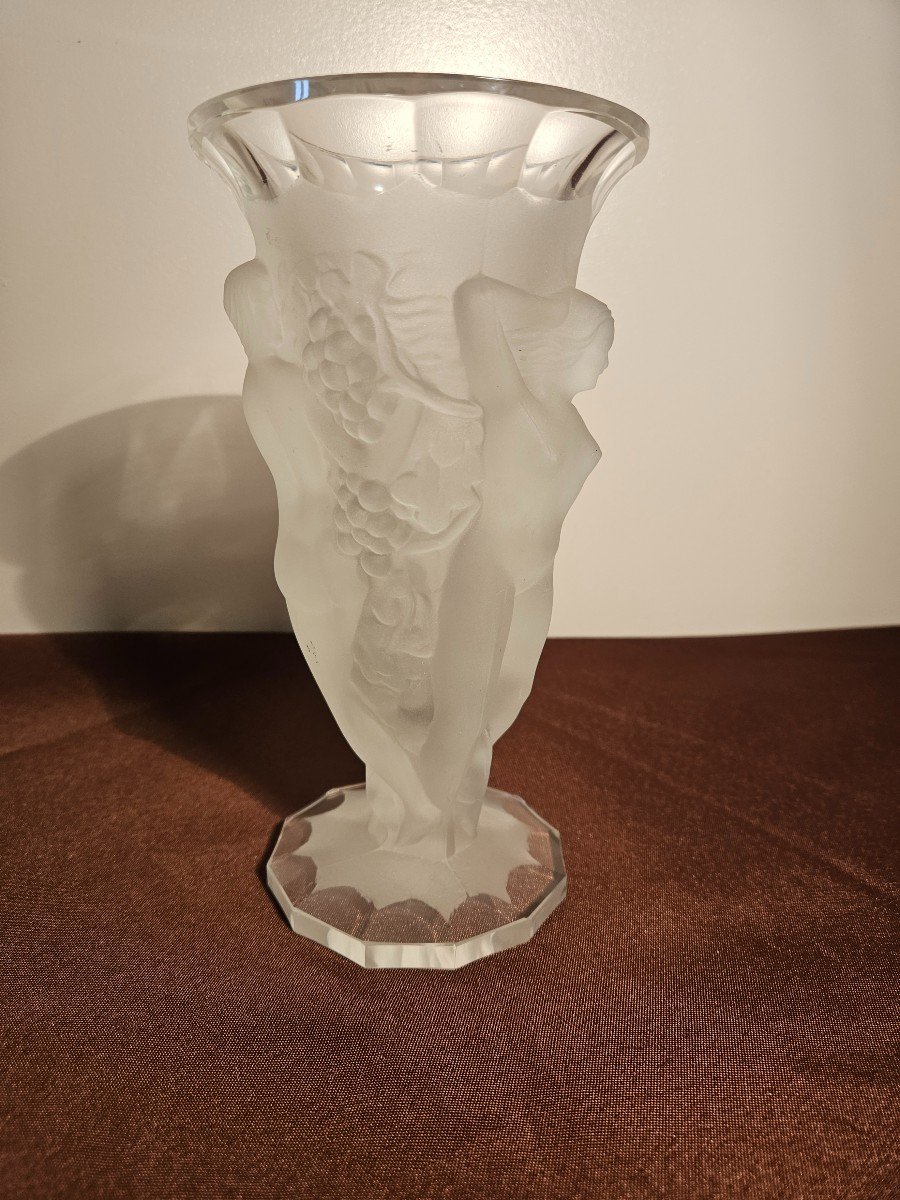 Vase en verre pressé moulé Dans Le Gout De Heinrich Hoffmann Modèle Ingrid Années 30-photo-4