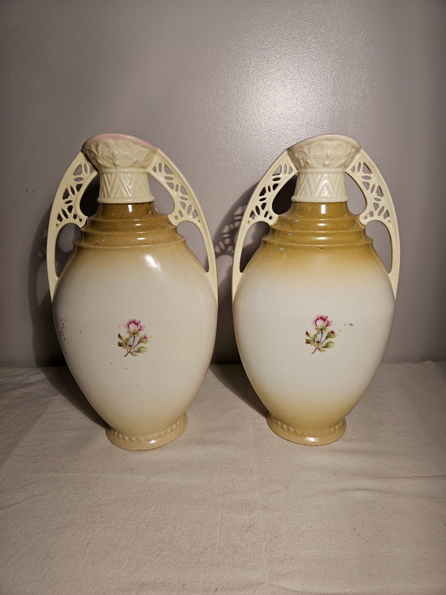 Pair Of Austrian Art Deco Ceramic Vases. Amphora Style-photo-3