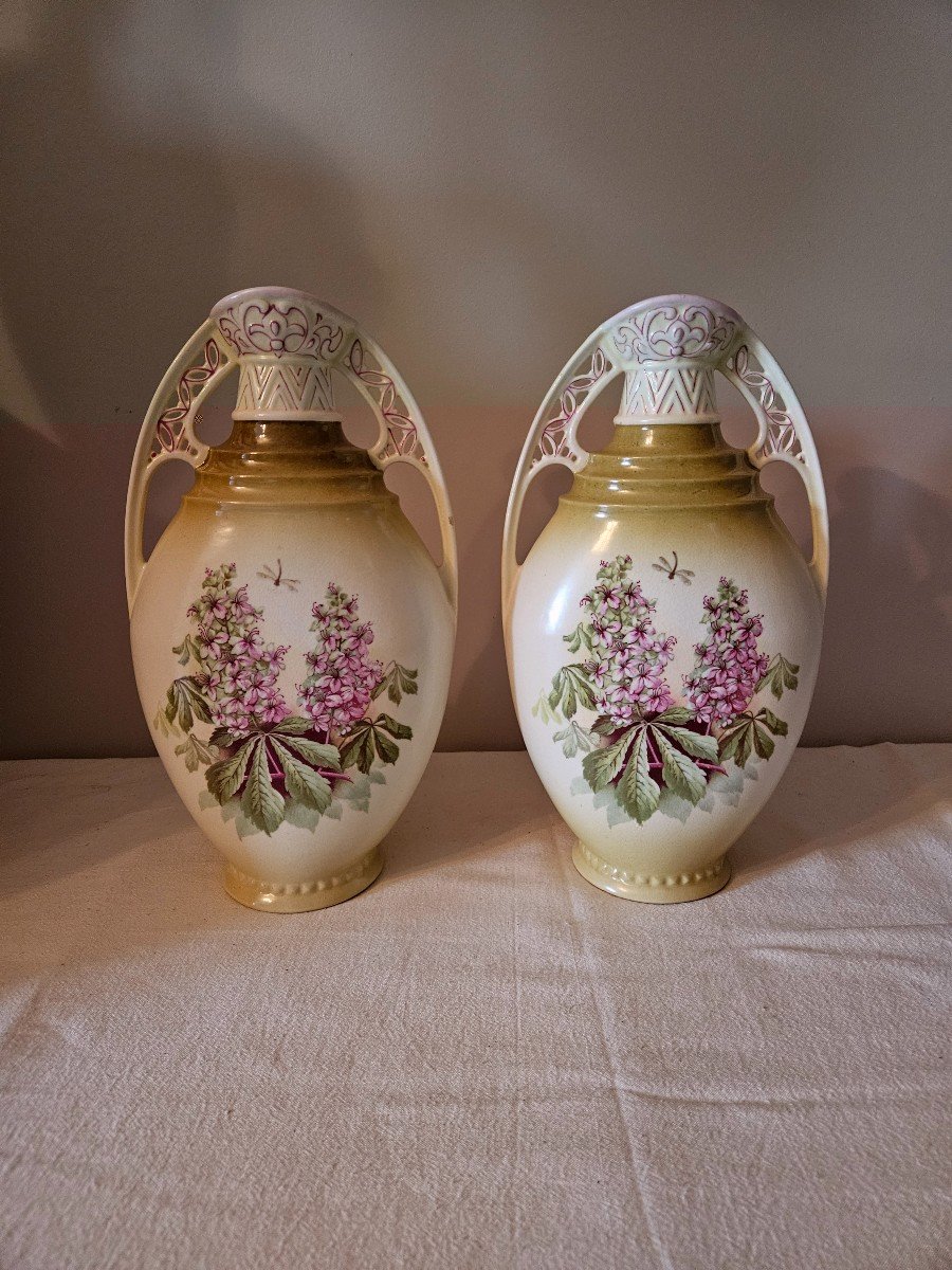 Pair Of Austrian Art Deco Ceramic Vases. Amphora Style-photo-1