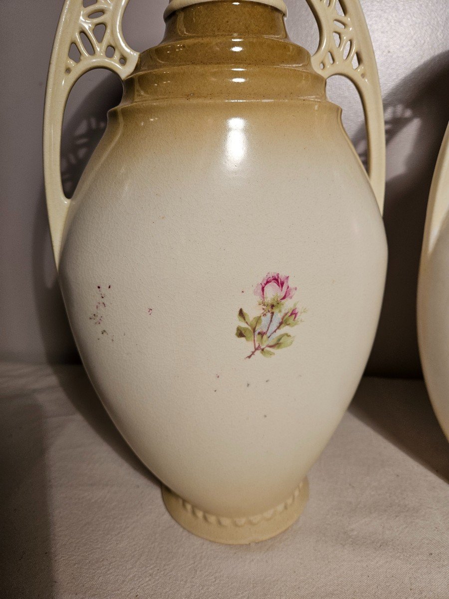 Pair Of Austrian Art Deco Ceramic Vases. Amphora Style-photo-2