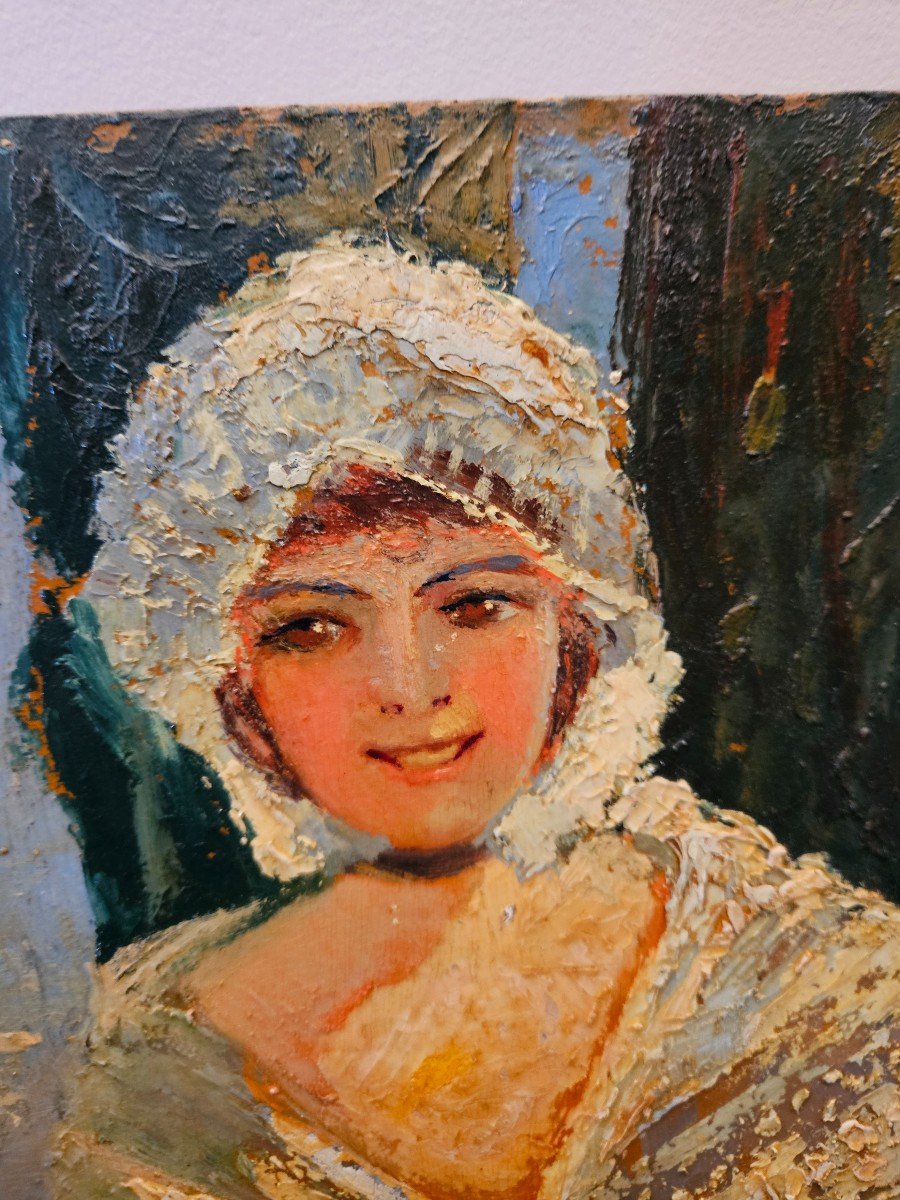 Etiennette Gilles Oil On Panel. Woman In Provencal Costume-photo-2