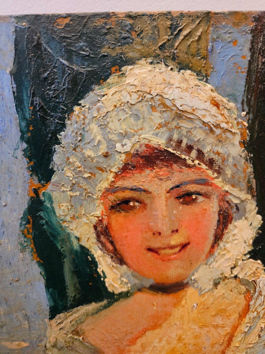 Etiennette Gilles Oil On Panel. Woman In Provencal Costume-photo-3