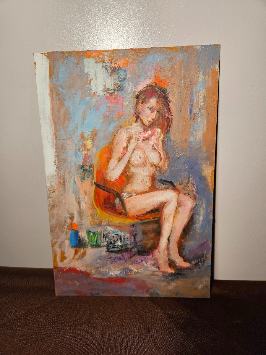  Manuel Léonardi  Huile Sur Panneau  Femme Nue-photo-1