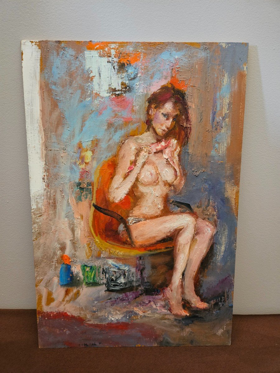  Manuel Léonardi  Huile Sur Panneau  Femme Nue-photo-2