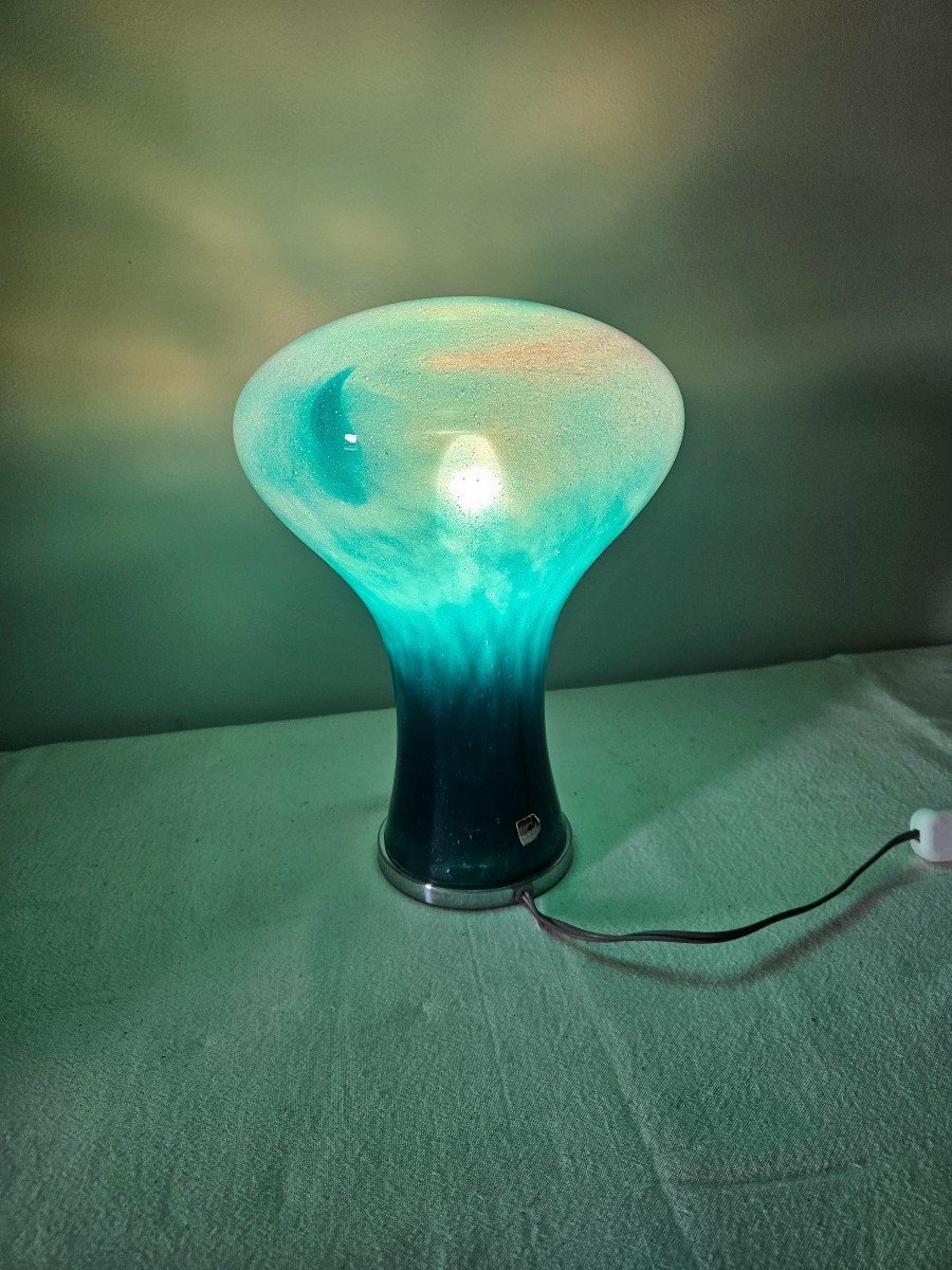 Daum Lampe Design Bleu En Forme Champignon. Modèle Rare. Elle Est De Ton Bleu-vert-photo-2