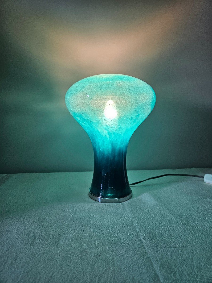 Daum Lampe Design Bleu En Forme Champignon. Modèle Rare. Elle Est De Ton Bleu-vert-photo-1