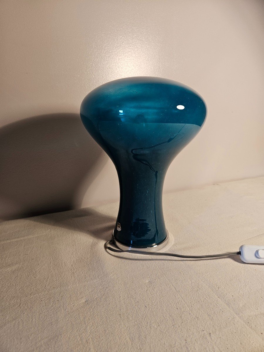 Daum Lampe Design Bleu En Forme Champignon. Modèle Rare. Elle Est De Ton Bleu-vert-photo-3