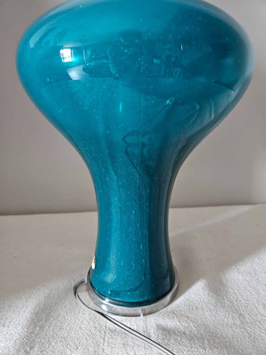 Daum Lampe Design Bleu En Forme Champignon. Modèle Rare. Elle Est De Ton Bleu-vert-photo-7