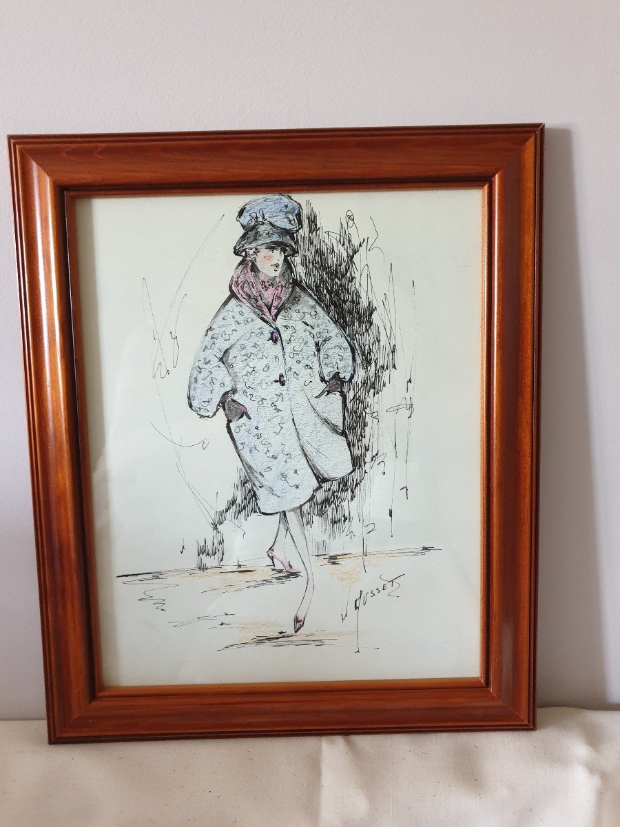 Albert Gusset 20th Original Drawing "winter Mode"