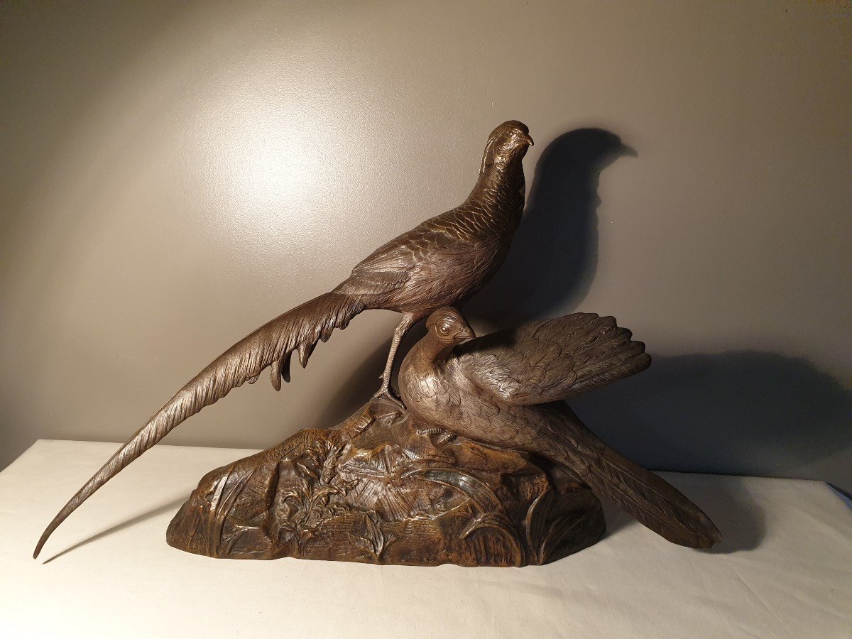 Sculpture G. Lavroff Couple De Faisans  Bronze Signé, Numéroté , Fondeur Chardon