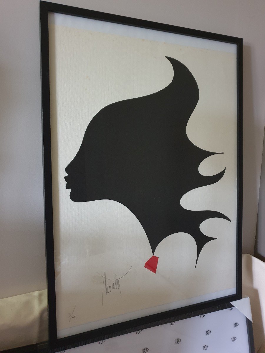 Lithograph Raymond Moretti Signed And N ° 13/200 Profile Of Woman