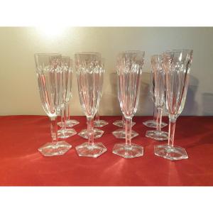 Baccarat "compiègne" 12 Flutes Stamped In Crystal Height 19 Cm