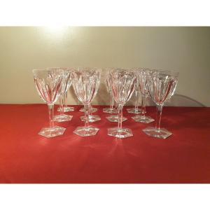 Baccarat "compiègne" 12 Red Wine Glasses Stamped In Crystal Height 16.7 Cm