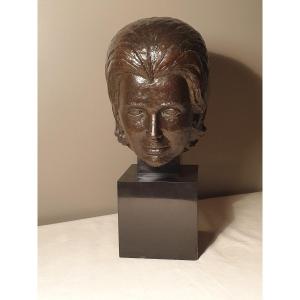 Jean Don (1900-1985) Patinated Bronze Sculpture Signed And Dated 55 Head Of A Woman