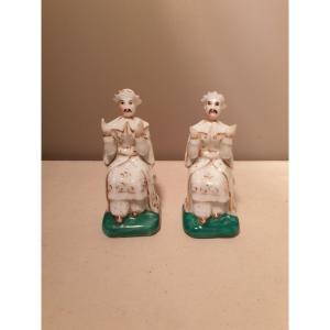 Two 19th Century Porcelain Bottles. They Are Shaped Like Chinese Dignitaries. 