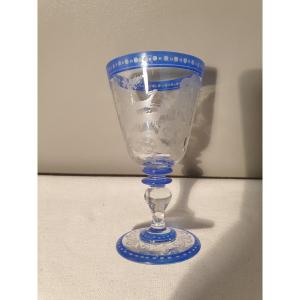 19ème Siècle Verre à Pied En Cristal Richement Gravé Décor Bohême 