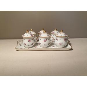 Six Porcelain Cream Pots And Tray Signed Schmitt And Hand Painted