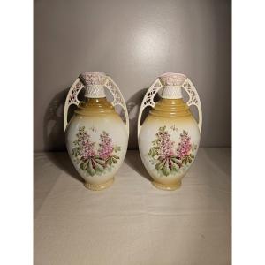 Pair Of Austrian Art Deco Ceramic Vases. Amphora Style