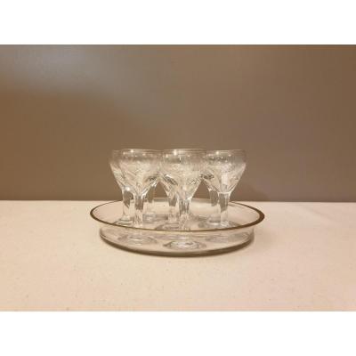 Plateau En Verre Avec 8 Verres à Liqueur