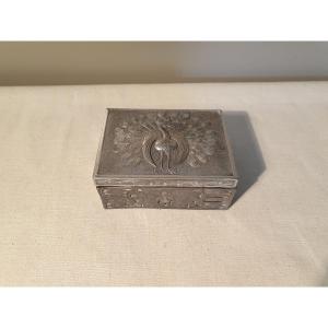 Silver Metal Box Decorated With Peacocks On All Sides