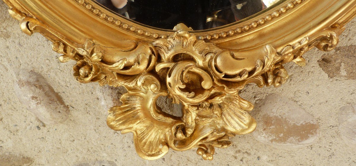 Golden Oval Mirror With Gold Leaf -photo-2