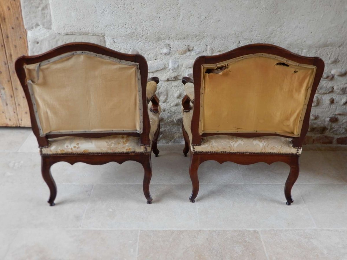 Paire De Larges Fauteuil à La Reine d'époque Louis XV-photo-3