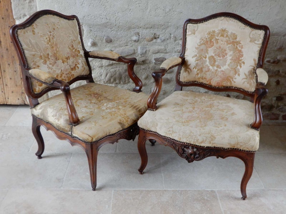 Paire De Larges Fauteuil à La Reine d'époque Louis XV-photo-3