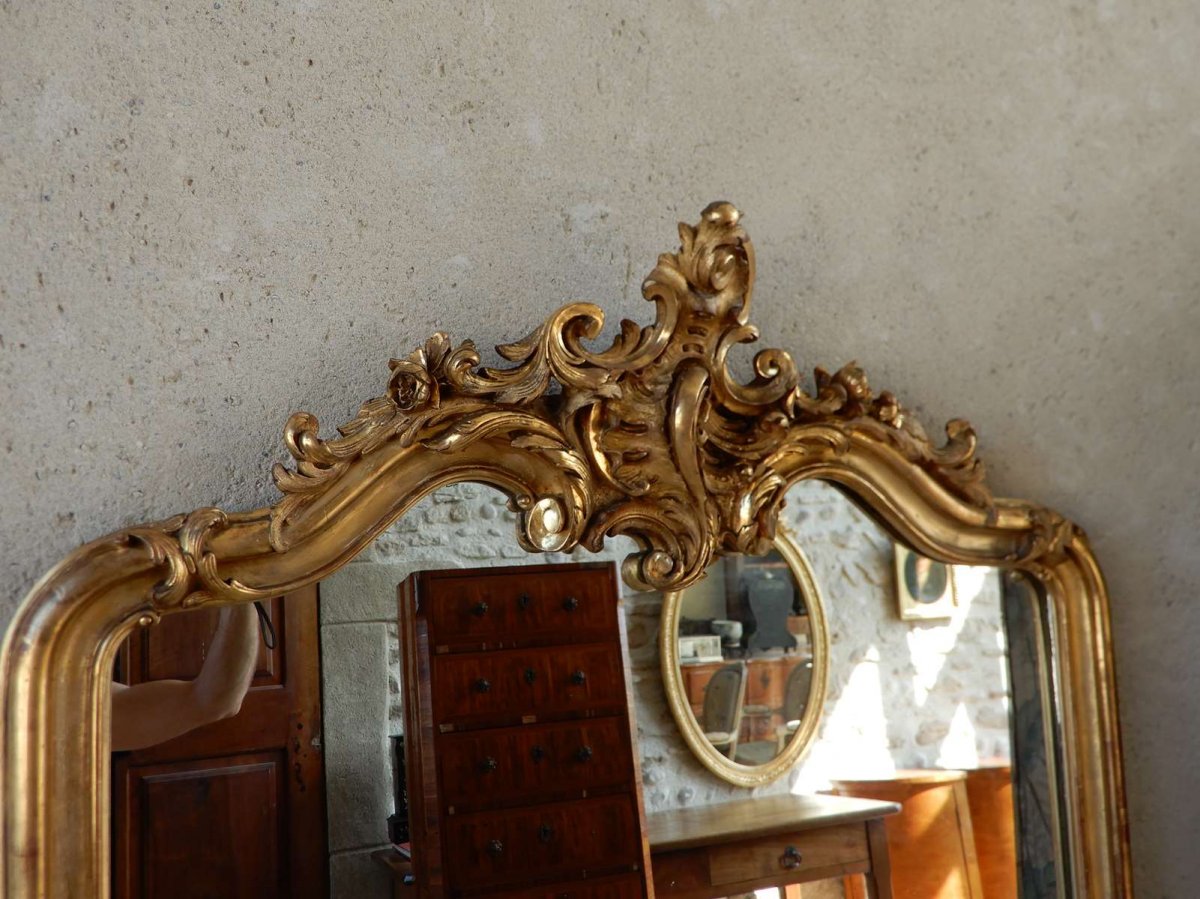 Louis XV Style Mirror Golden Wood 19 Eme Century-photo-2