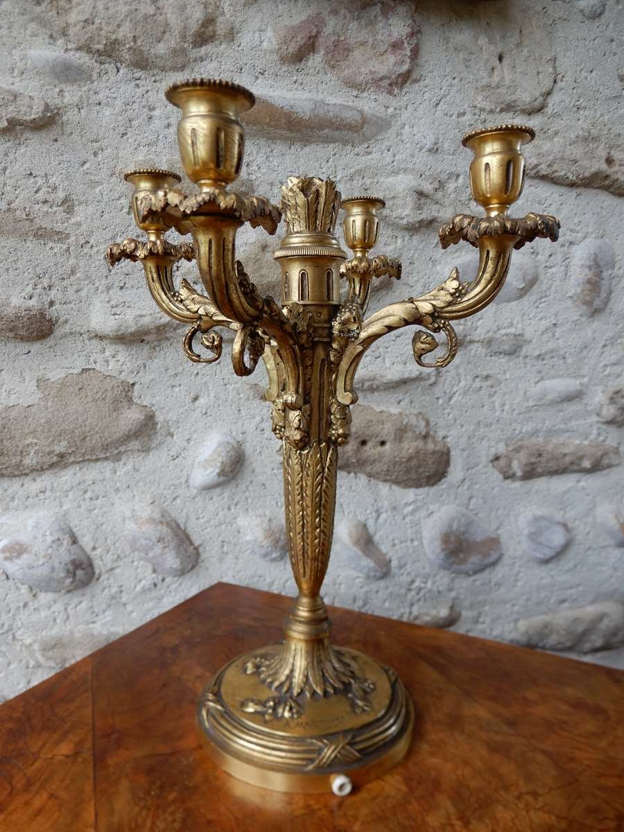 Pair Of Candlesticks / Candelabra Signed A. Marionnet In Paris-photo-3