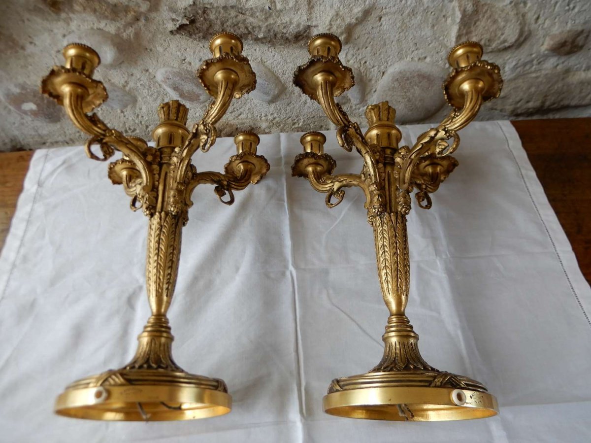 Pair Of Candlesticks / Candelabra Signed A. Marionnet In Paris-photo-5