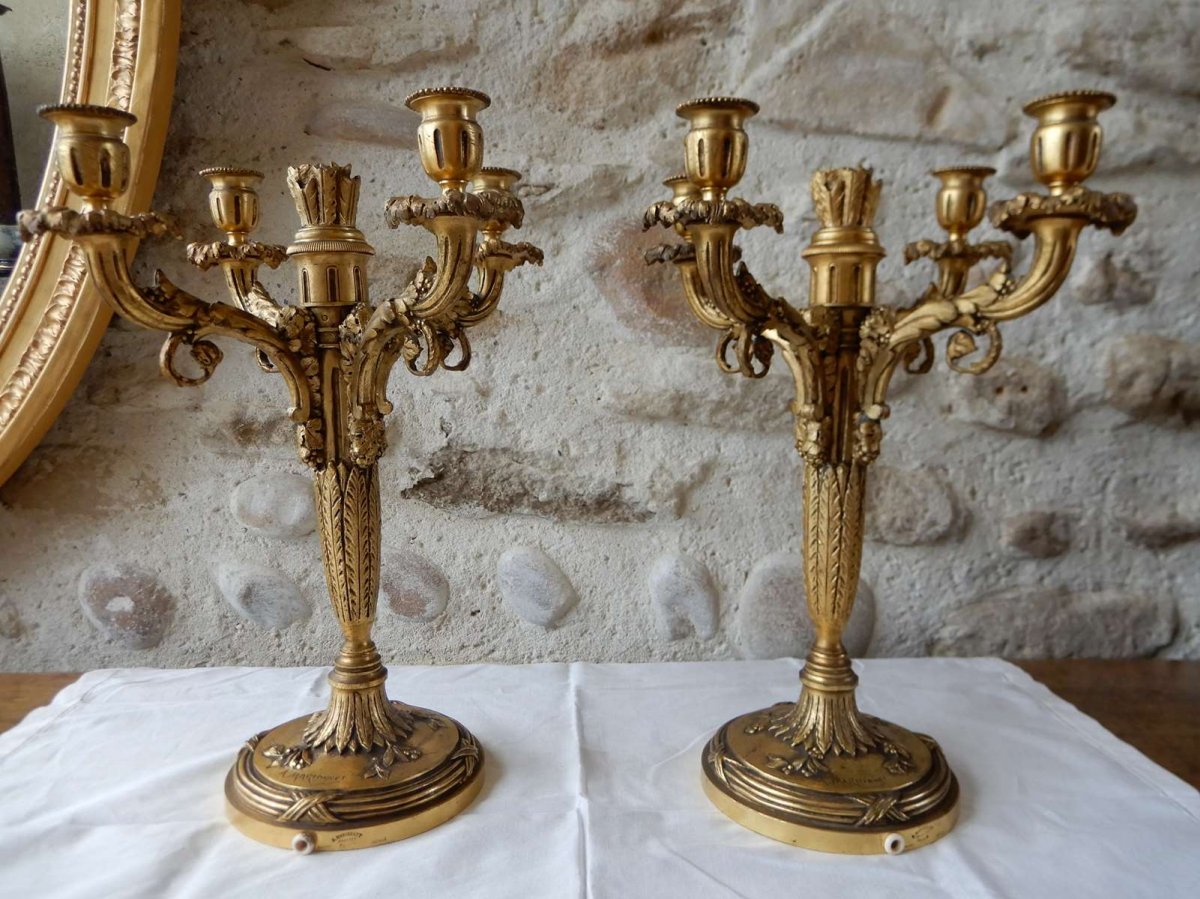 Pair Of Candlesticks / Candelabra Signed A. Marionnet In Paris