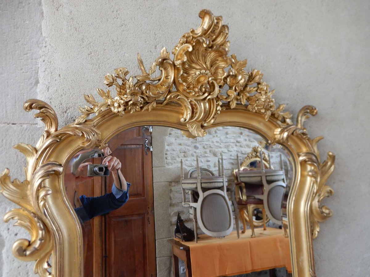 Miroir Bois Doré Style Louis XV -photo-3