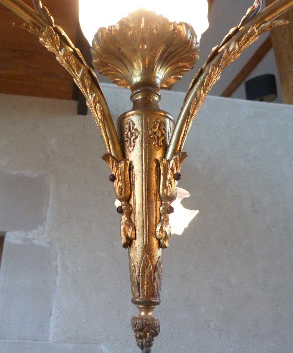 Chandelier In Bronze And White Glass Paste XIX Eme Century-photo-2