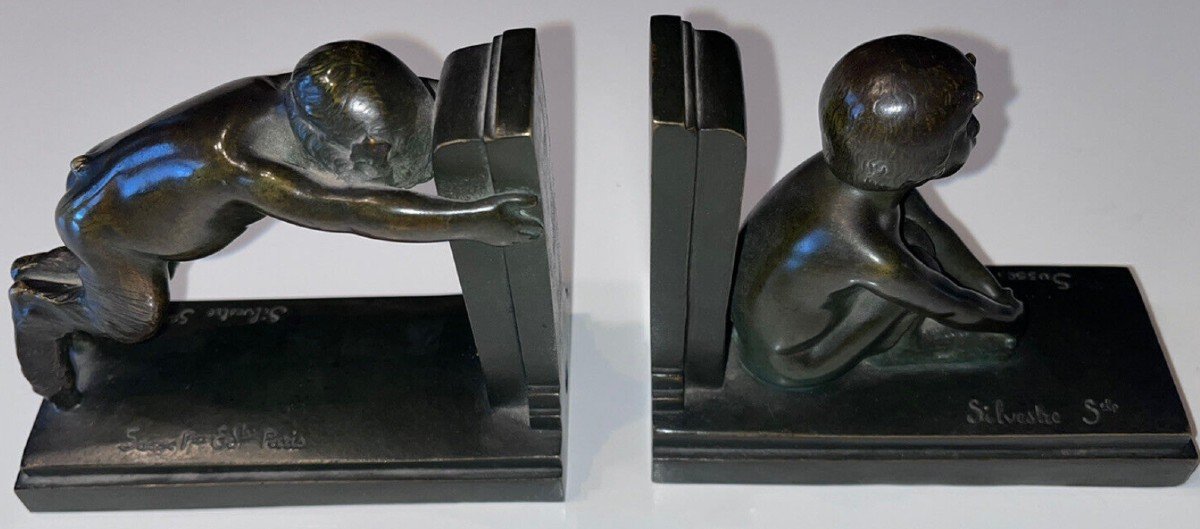 Paul Silvestre & Susse Frères Fondeur Pair Of Faun Bookends Signed With Both Names-photo-2