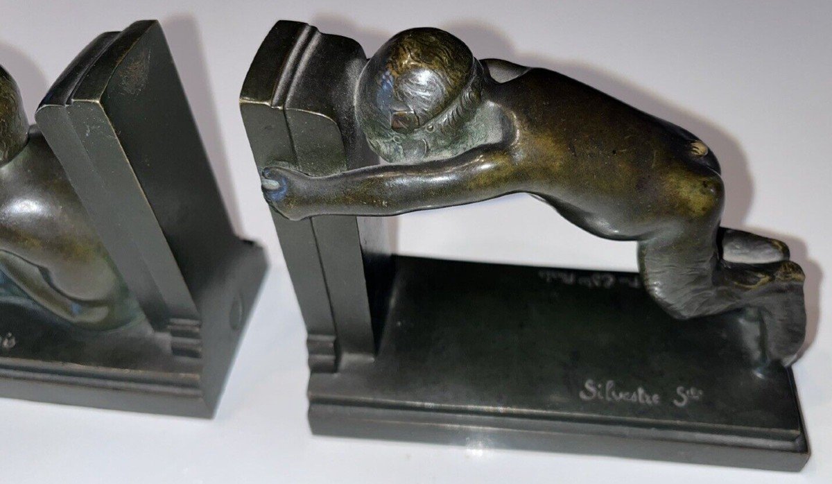 Paul Silvestre & Susse Frères Fondeur Pair Of Faun Bookends Signed With Both Names-photo-3