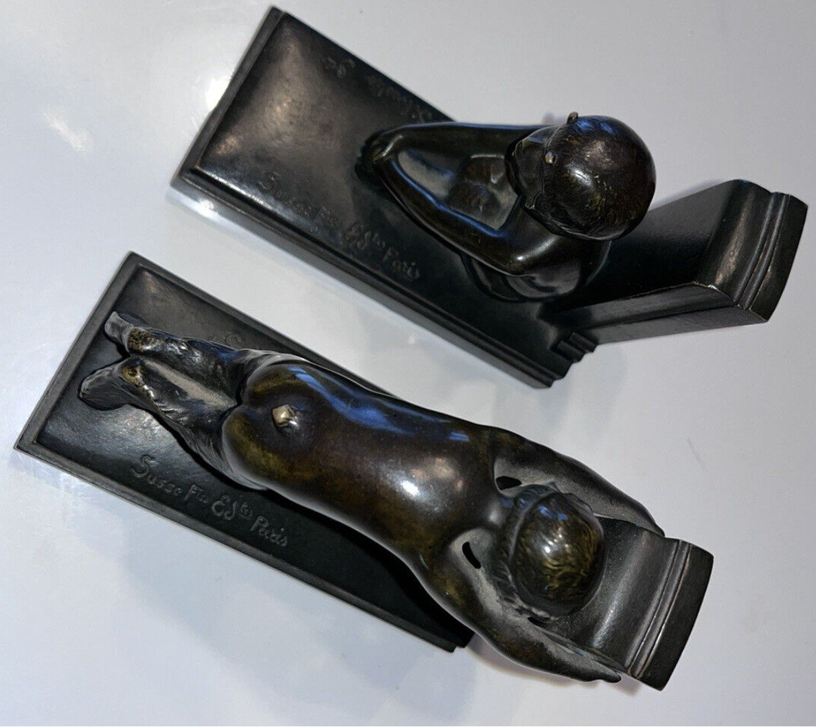 Paul Silvestre & Susse Frères Fondeur Pair Of Faun Bookends Signed With Both Names-photo-2