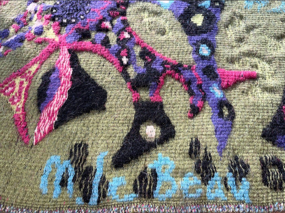  Van Hout Le Beau Michèle Wool Tapestry Signed In The Weft Circa 1970-photo-3