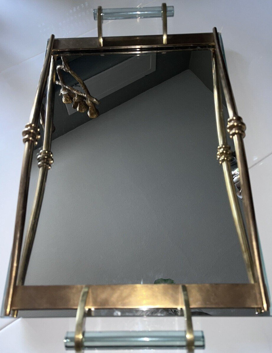 Prou René (1889-1947) Serving Tray In Gilt Bronze And Mirror Art Deco Period-photo-4